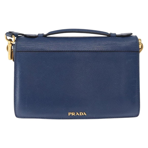 PRADA Hand Bag Safiano leather 2way Blue Gold Auth 163032