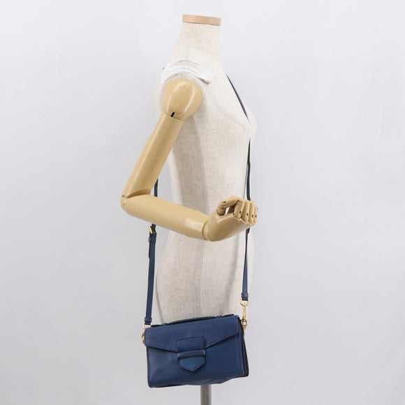 PRADA Hand Bag Safiano leather 2way Blue Gold Auth 163032