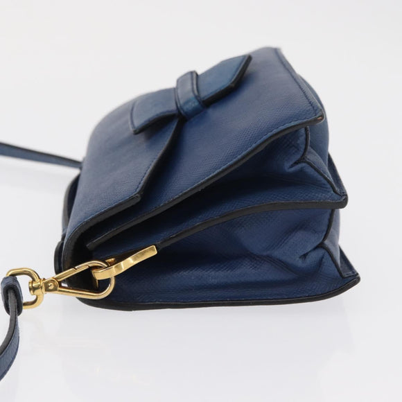 PRADA Hand Bag Safiano leather 2way Blue Gold Auth 163032