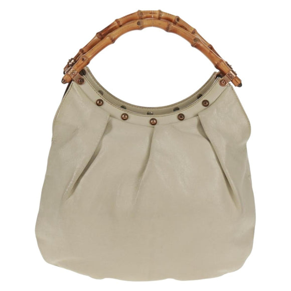 GUCCI Bamboo Hand Bag Leather Ivory 124297 Auth 163033V
