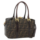 FENDI Zucca Canvas Hand Bag 2way Black Brown gold Auth 163042-1
