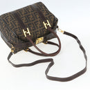 FENDI Zucca Canvas Handtasche 2-Wege Schwarz Braun Gold Authentisch 163042-9