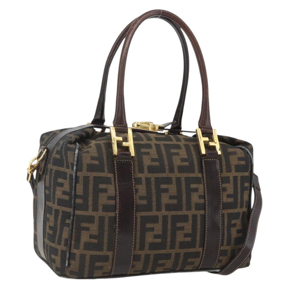FENDI Zucca Canvas Handtasche 2-Wege Schwarz Braun Gold Authentisch 163042