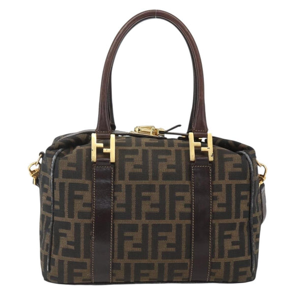 FENDI Zucca Canvas Handtasche 2-Wege Schwarz Braun Gold Authentisch 163042