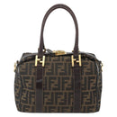 FENDI Zucca Canvas Handtasche 2-Wege Schwarz Braun Gold Authentisch 163042-2