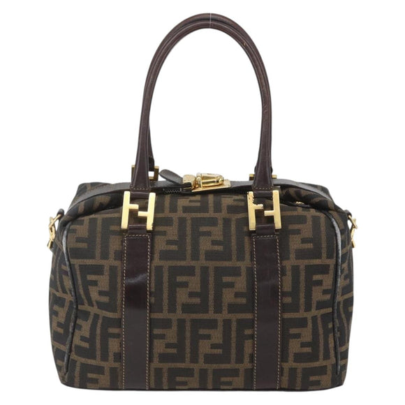FENDI Zucca Canvas Handtasche 2-Wege Schwarz Braun Gold Authentisch 163042