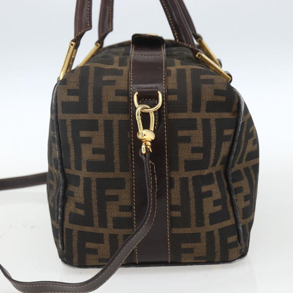 FENDI Zucca Canvas Handtasche 2-Wege Schwarz Braun Gold Authentisch 163042