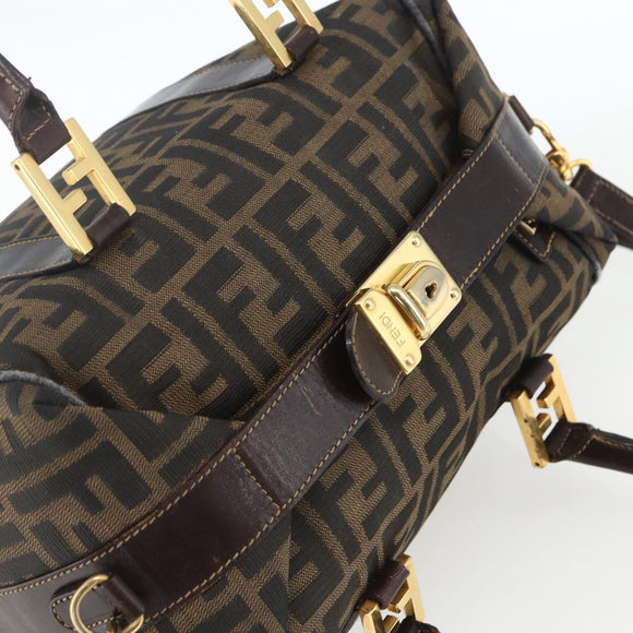 FENDI Zucca Canvas Handtasche 2-Wege Schwarz Braun Gold Authentisch 163042