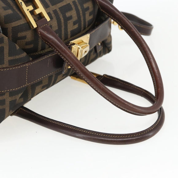 FENDI Zucca Canvas Handtasche 2-Wege Schwarz Braun Gold Authentisch 163042