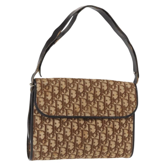 Christian Dior Trotter Canvas Shoulder Bag Beige Gold Auth 163043