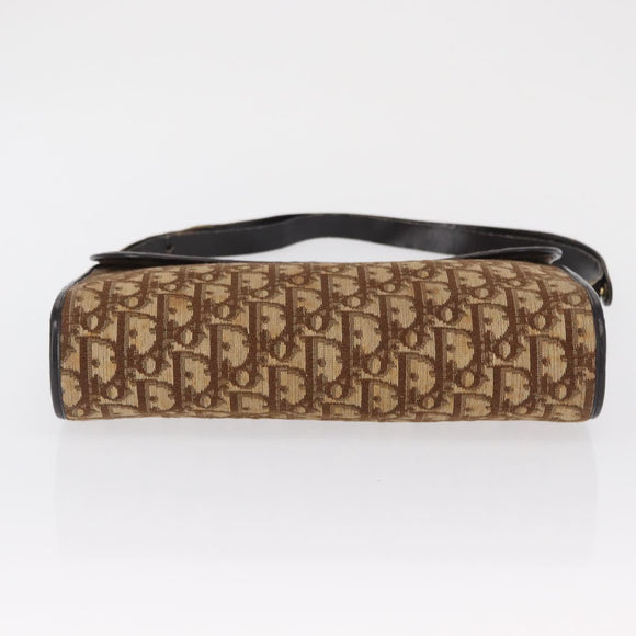 Christian Dior Trotter Canvas Shoulder Bag Beige Gold Auth 163043