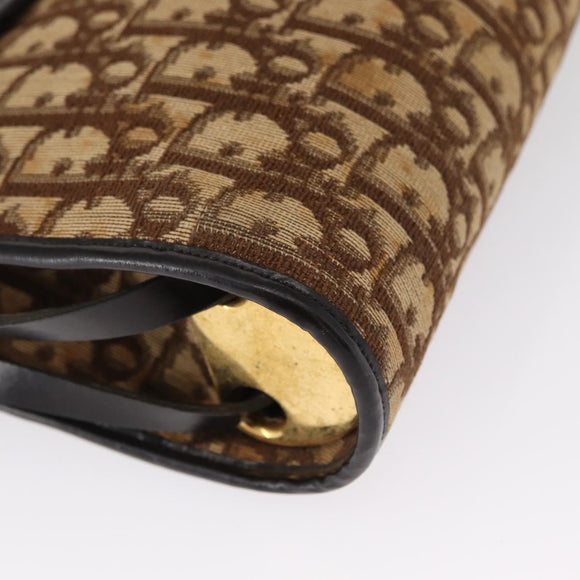 Christian Dior Trotter Canvas Shoulder Bag Beige Gold Auth 163043