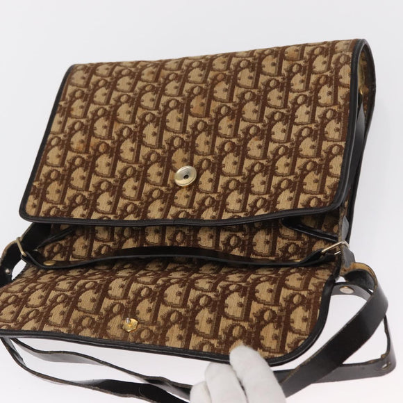 Christian Dior Trotter Canvas Shoulder Bag Beige Gold Auth 163043