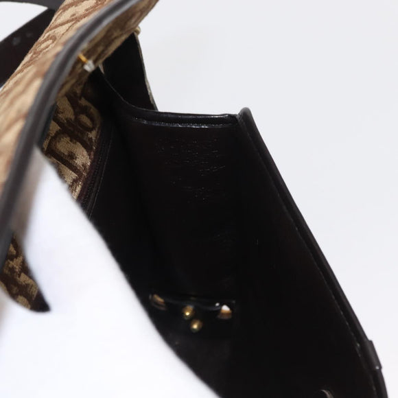 Christian Dior Trotter Canvas Shoulder Bag Beige Gold Auth 163043