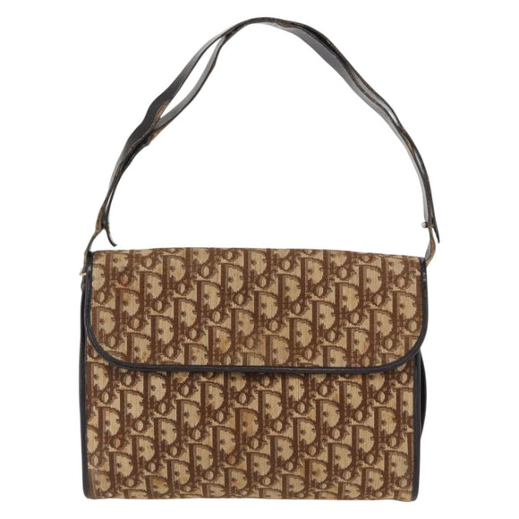 Christian Dior Trotter Canvas Shoulder Bag Beige Gold Auth 163043