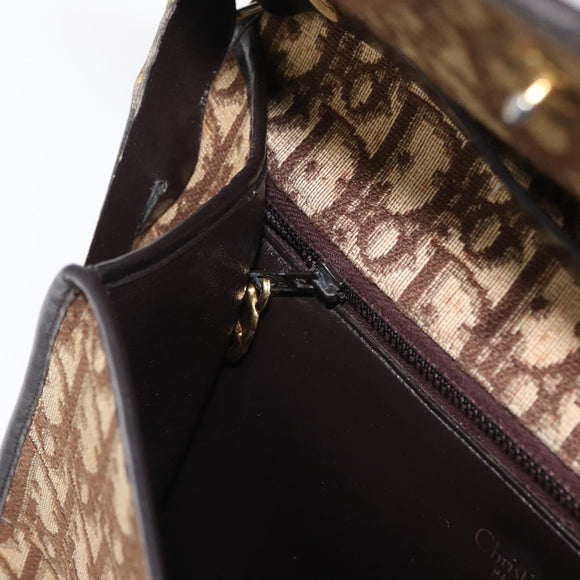 Christian Dior Trotter Canvas Shoulder Bag Beige Gold Auth 163043