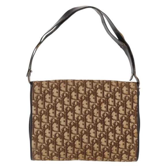 Christian Dior Trotter Canvas Shoulder Bag Beige Gold Auth 163043