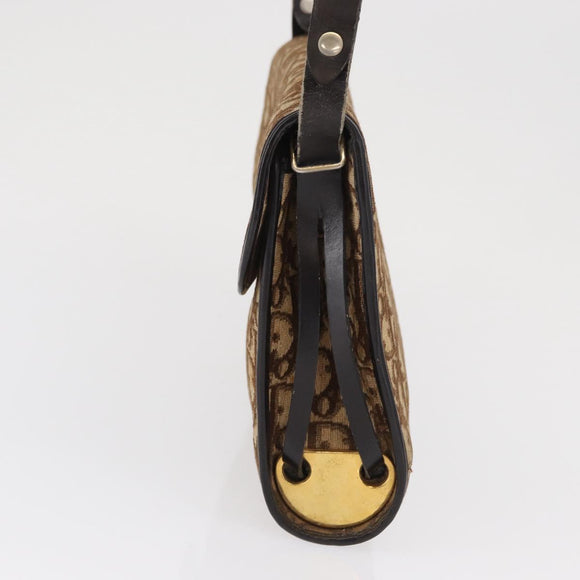 Christian Dior Trotter Canvas Shoulder Bag Beige Gold Auth 163043