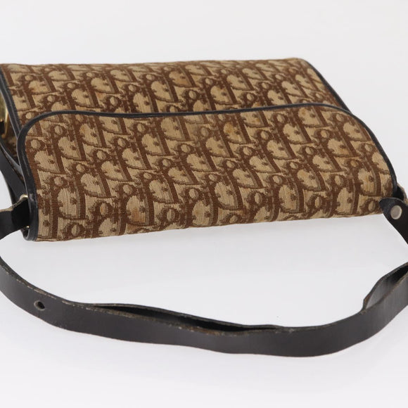 Christian Dior Trotter Canvas Shoulder Bag Beige Gold Auth 163043