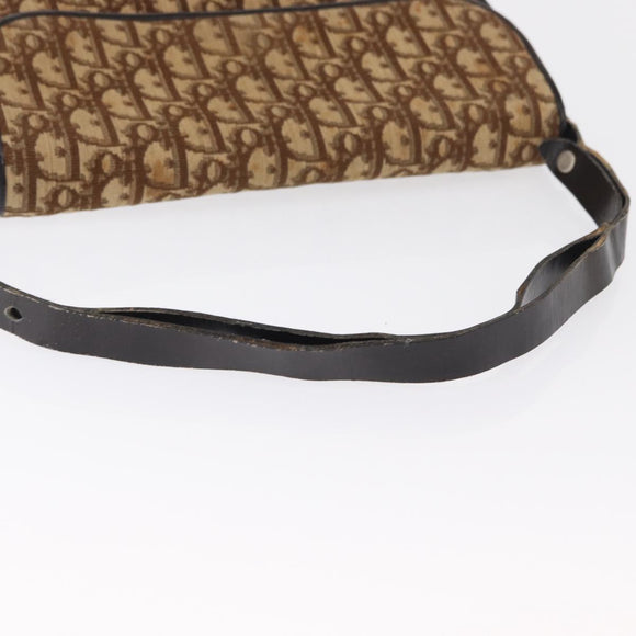 Christian Dior Trotter Canvas Shoulder Bag Beige Gold Auth 163043