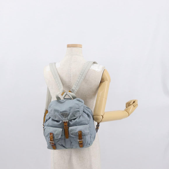 PRADA Backpack Nylon Light Blue Silver Auth 163044