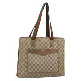 GUCCI GG Supreme Web Sherry Line Tote Bag PVC Beige Red 89 02 997 Auth 163056