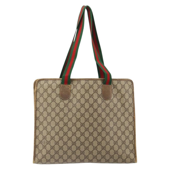 GUCCI GG Supreme Web Sherry Line Tote Bag PVC Beige Red 89 02 997 Auth 163056