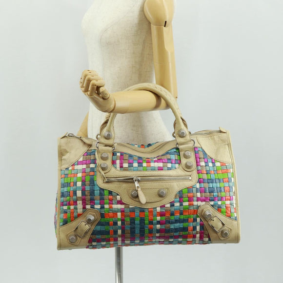 BALENCIAGA Giant Work Hand Bag Leather Multicolor Silver 173080 Auth 163060V
