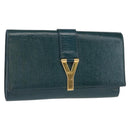 SAINT LAURENT Y Line Clutch Bag Patent leather Green Gold Auth 163062-1