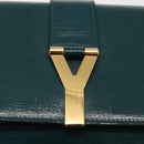 SAINT LAURENT Y Line Clutch Bag Patent leather Green Gold Auth 163062-13