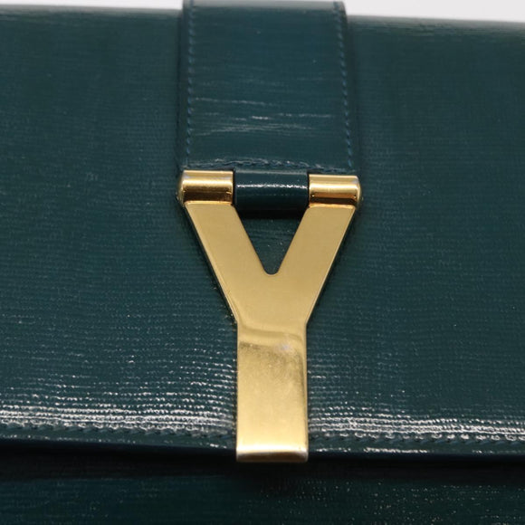 SAINT LAURENT Y Line Clutch Bag Patent leather Green Gold Auth 163062