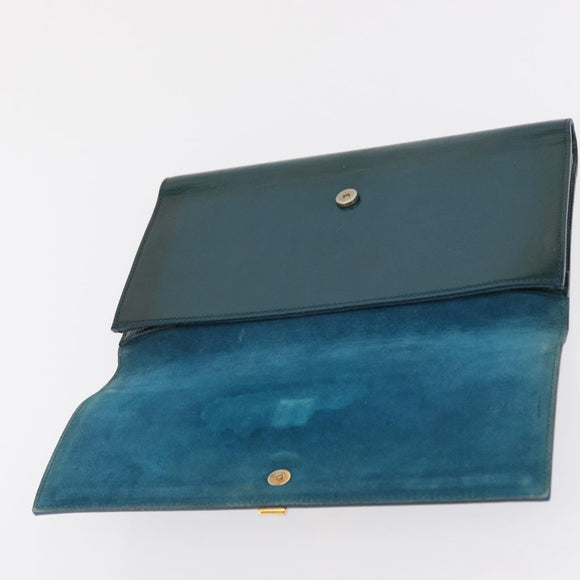 SAINT LAURENT Y Line Clutch Bag Patent leather Green Gold Auth 163062