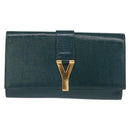 SAINT LAURENT Y Line Clutch Bag Patent leather Green Gold Auth 163062-2