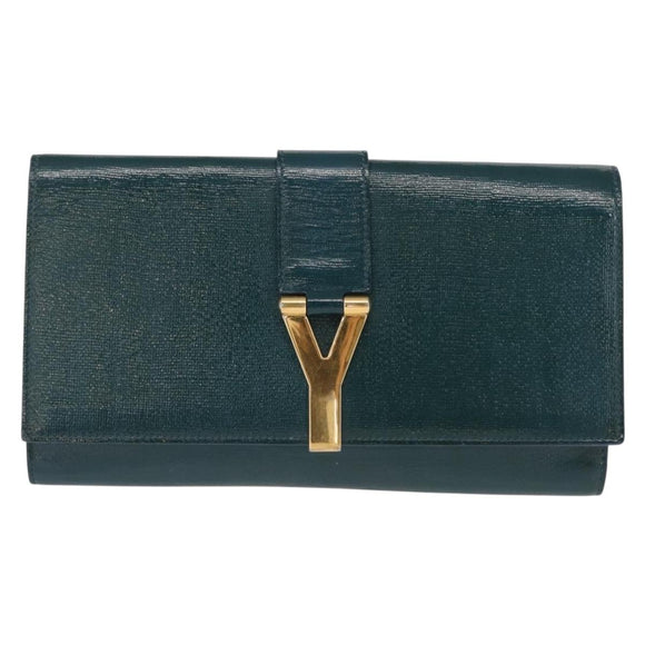SAINT LAURENT Y Line Clutch Bag Patent leather Green Gold Auth 163062