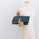 SAINT LAURENT Y Line Clutch Bag Patent leather Green Gold Auth 163062-22
