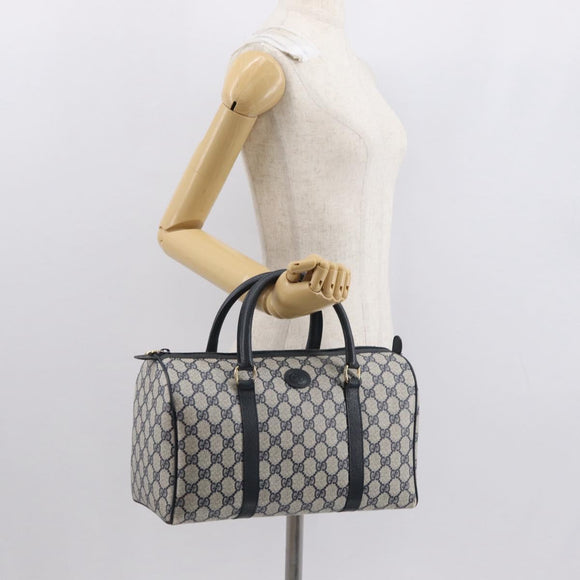 GUCCI GG Supreme Boston Bag PVC Navy Gold 002 39 6842 Auth 163068