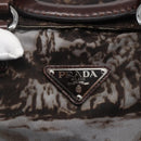 PRADA Hand Bag Nylon 2way Brown Silver Auth 163076-19