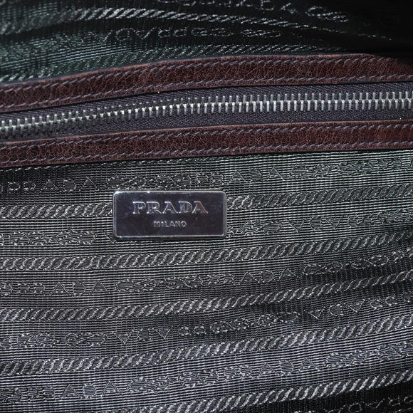PRADA Hand Bag Nylon 2way Brown Silver Auth 163076
