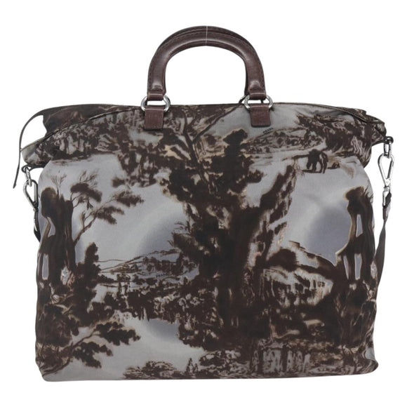 PRADA Hand Bag Nylon 2way Brown Silver Auth 163076