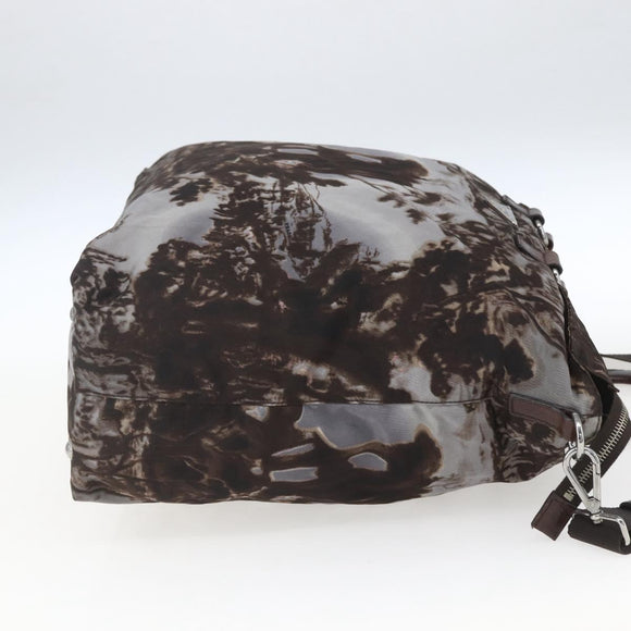PRADA Hand Bag Nylon 2way Brown Silver Auth 163076