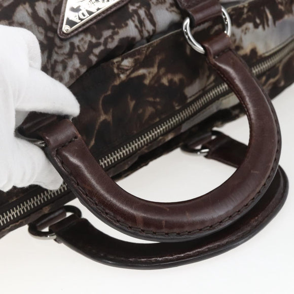 PRADA Hand Bag Nylon 2way Brown Silver Auth 163076