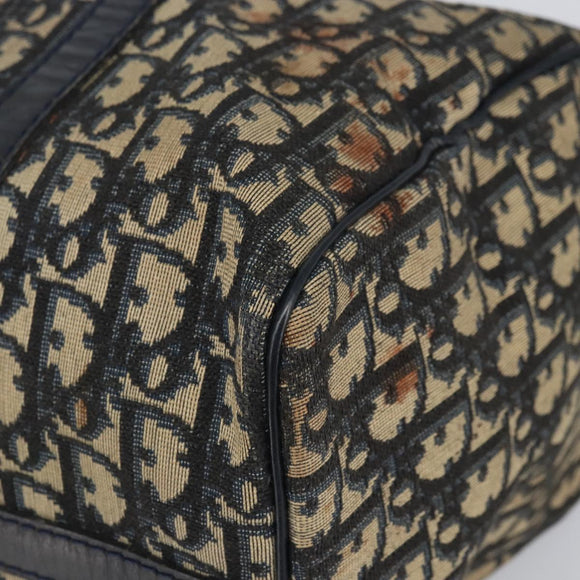 Christian Dior Trotter Canvas Boston Bag Navy Silver Auth 163078