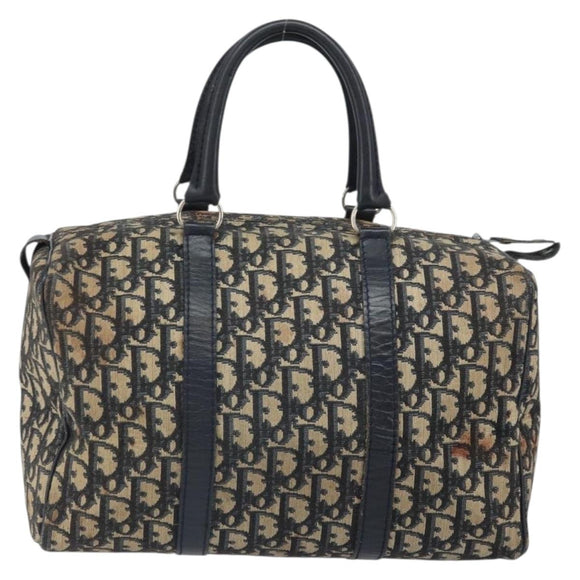 Christian Dior Trotter Canvas Boston Bag Navy Silver Auth 163078