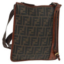 FENDI Zucca Canvas Shoulder Bag PVC Black Brown Auth 163081V-1