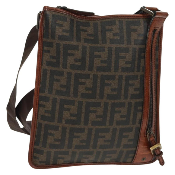 FENDI Zucca Canvas Shoulder Bag PVC Black Brown Auth 163081V