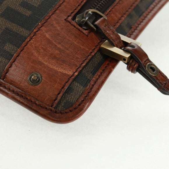 FENDI Zucca Canvas Shoulder Bag PVC Black Brown Auth 163081V