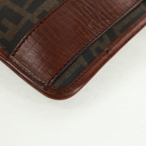 FENDI Zucca Canvas Shoulder Bag PVC Black Brown Auth 163081V