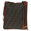 FENDI Zucca Canvas Shoulder Bag PVC Black Brown Auth 163081V-2