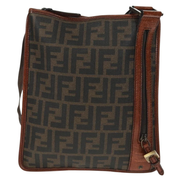 FENDI Zucca Canvas Shoulder Bag PVC Black Brown Auth 163081V
