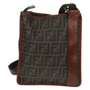 FENDI Zucca Canvas Shoulder Bag PVC Black Brown Auth 163081V-3